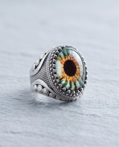 Hazel Ocular Beaded Medallion Silver Ring