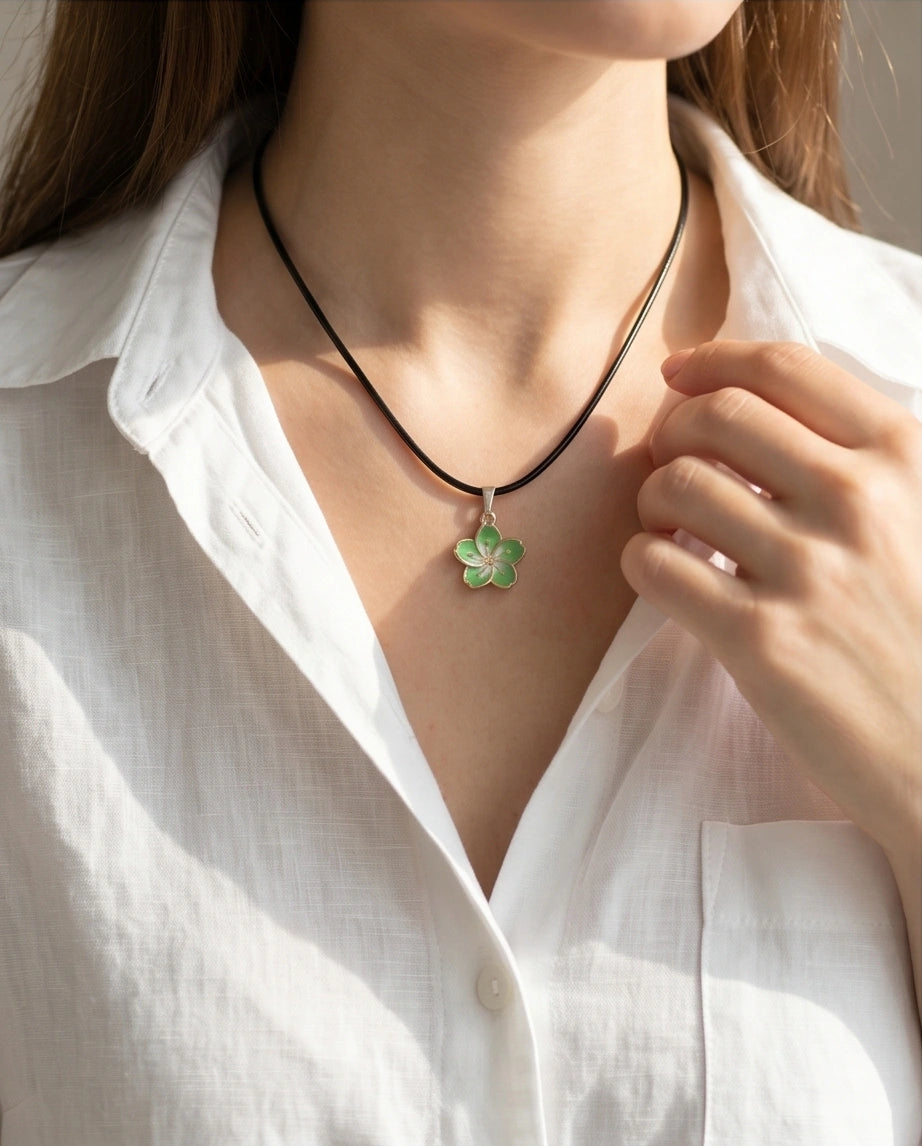 Gold and Light Green Blossom Necklace