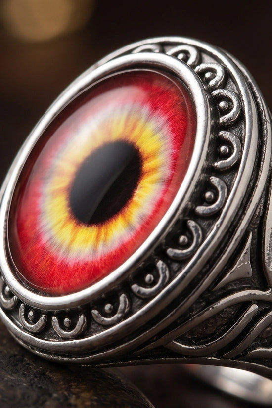 Vintage Sterling Silver Fiery Crimson Dragon's Eye Ring