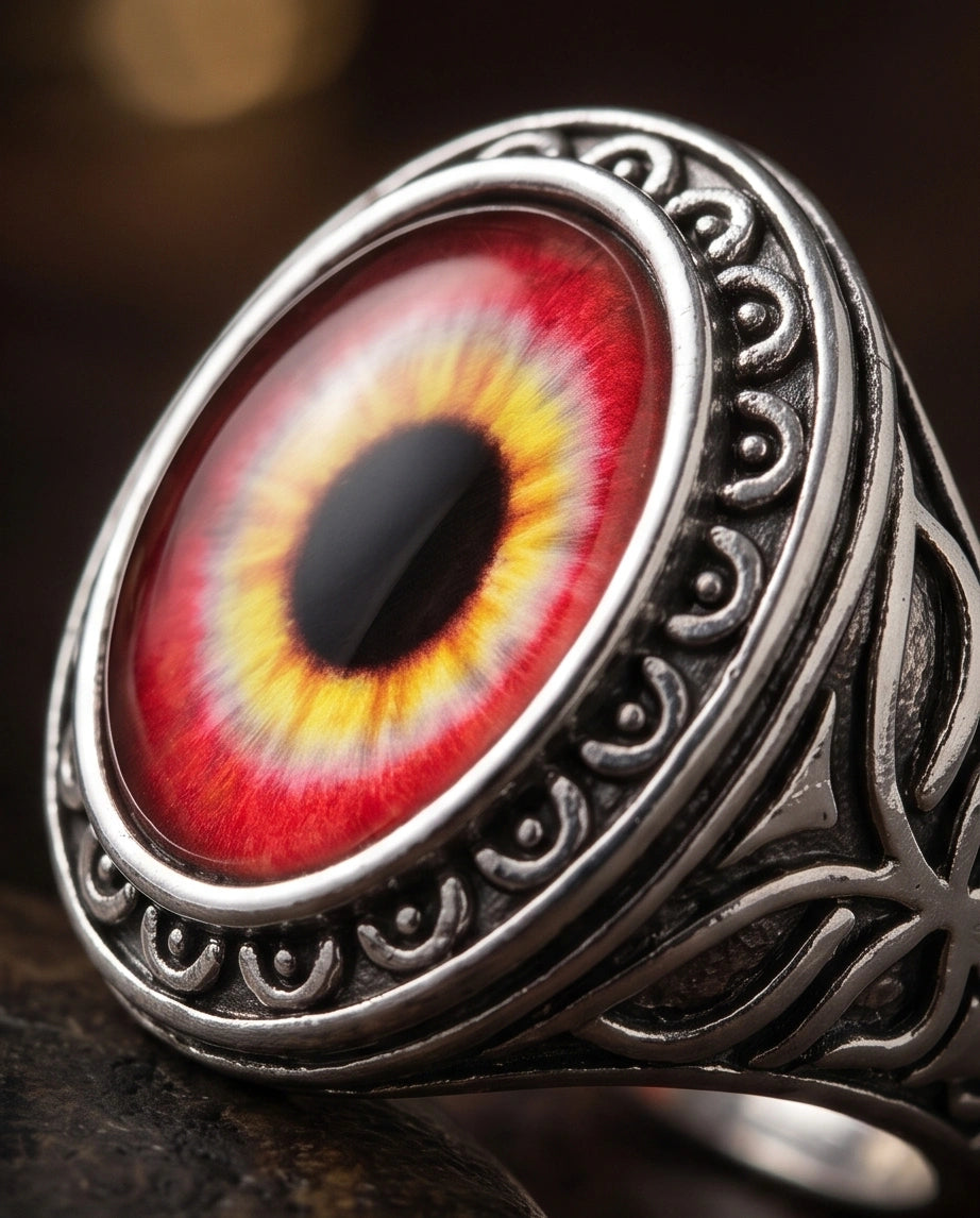 Vintage Sterling Silver Fiery Crimson Dragon's Eye Ring