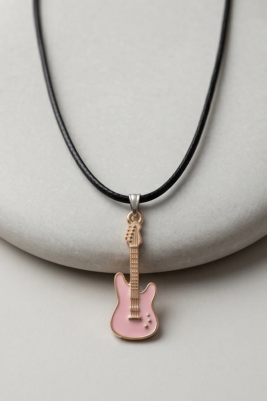 Gold and Pink Electric Guitar Necklace