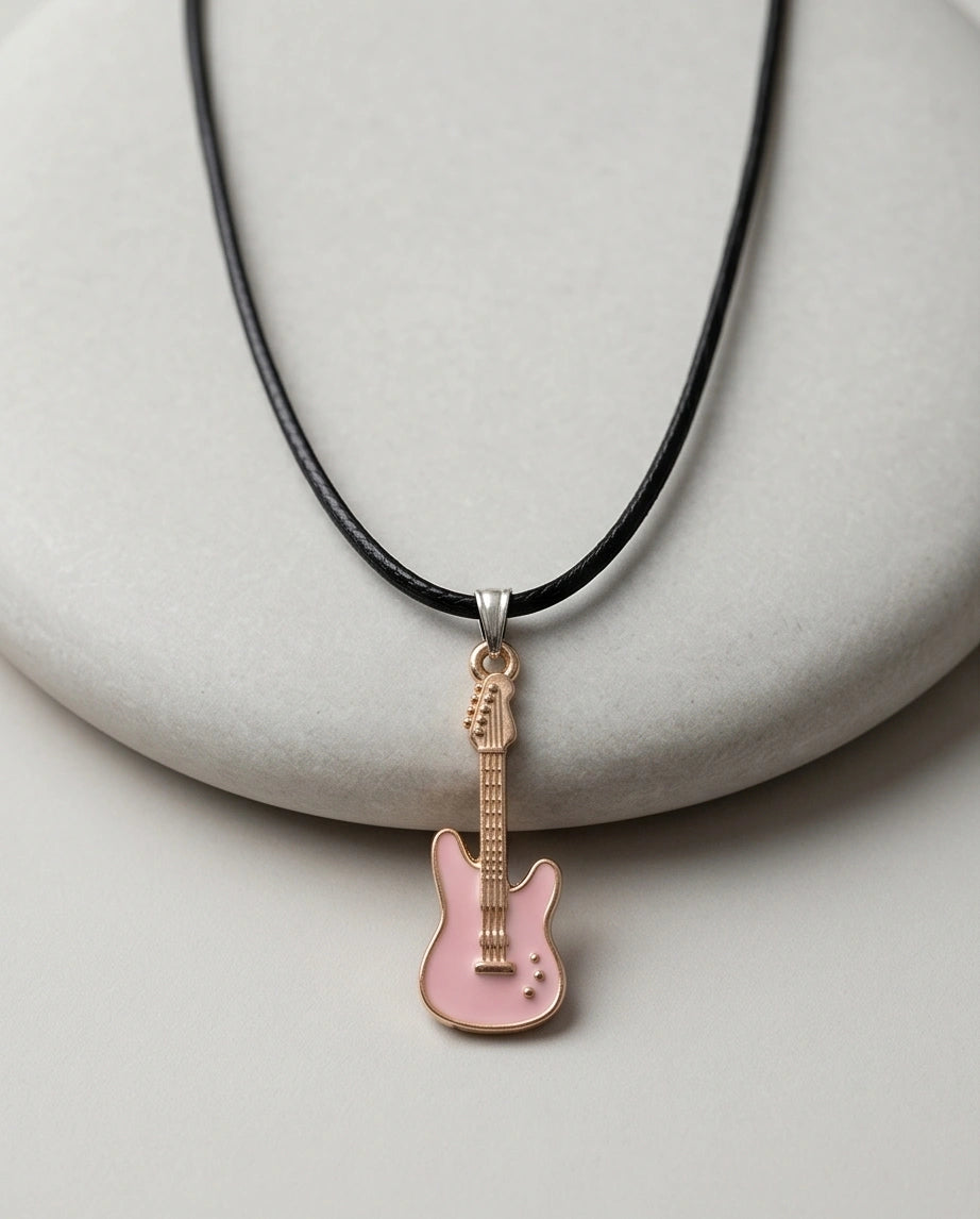 Gold and Pink Electric Guitar Necklace