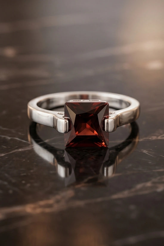 Sterling Silver Princess-Cut Deep Crimson Ruby Ring