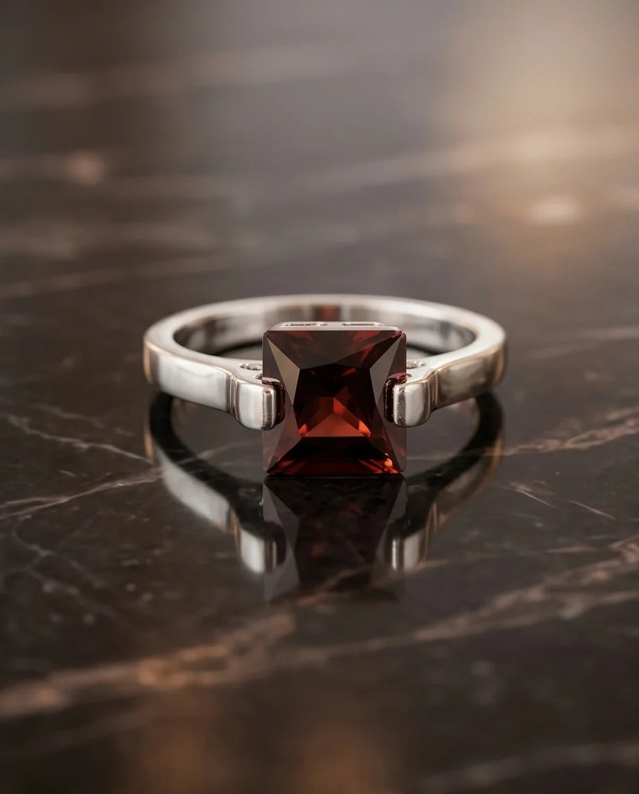 Sterling Silver Princess-Cut Deep Crimson Ruby Ring