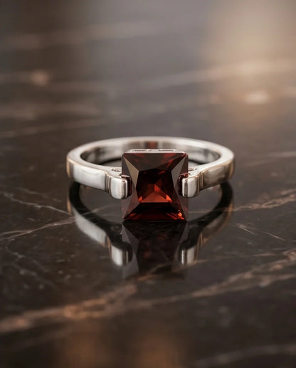 Sterling Silver Princess-Cut Deep Crimson Ruby Ring