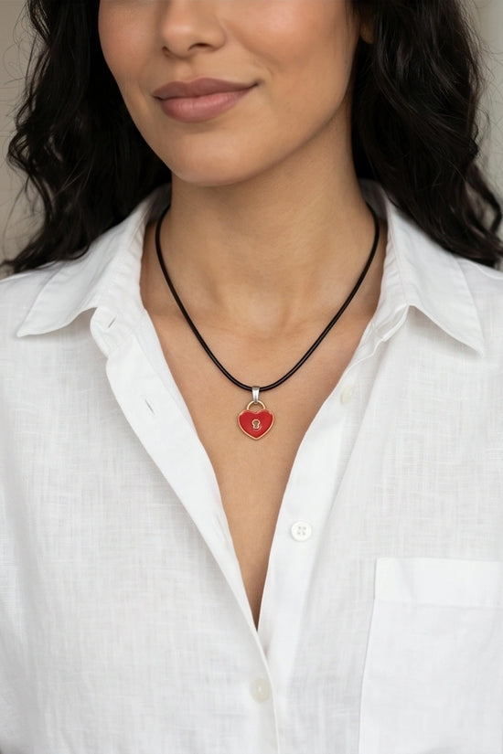 Gold and Red Heart Padlock Necklace