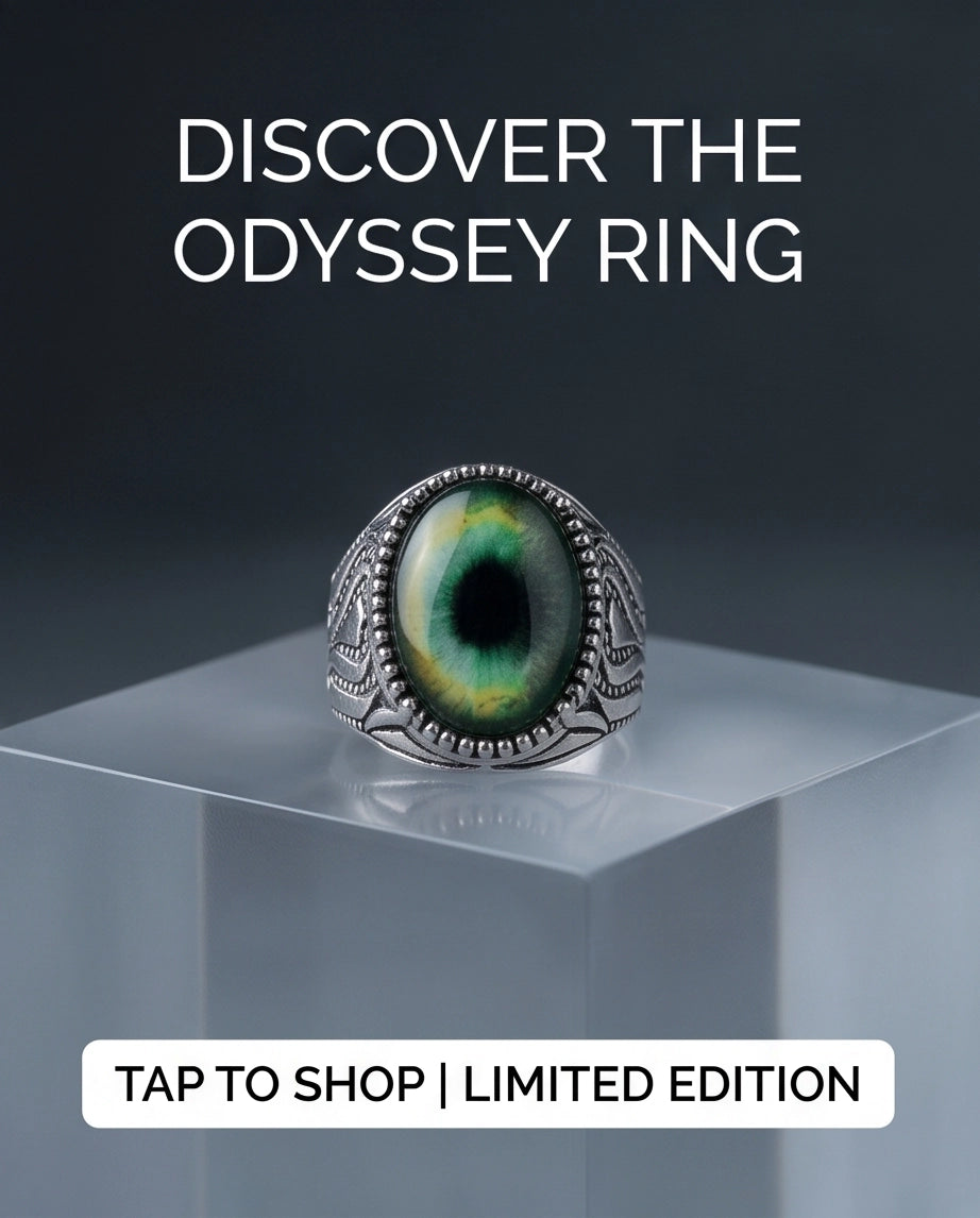 Emerald-Yellow Cat-Eye Cabochon Ornate Scrollwork Silver Ring