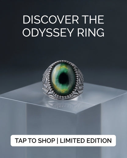 Emerald-Yellow Cat-Eye Cabochon Ornate Scrollwork Silver Ring