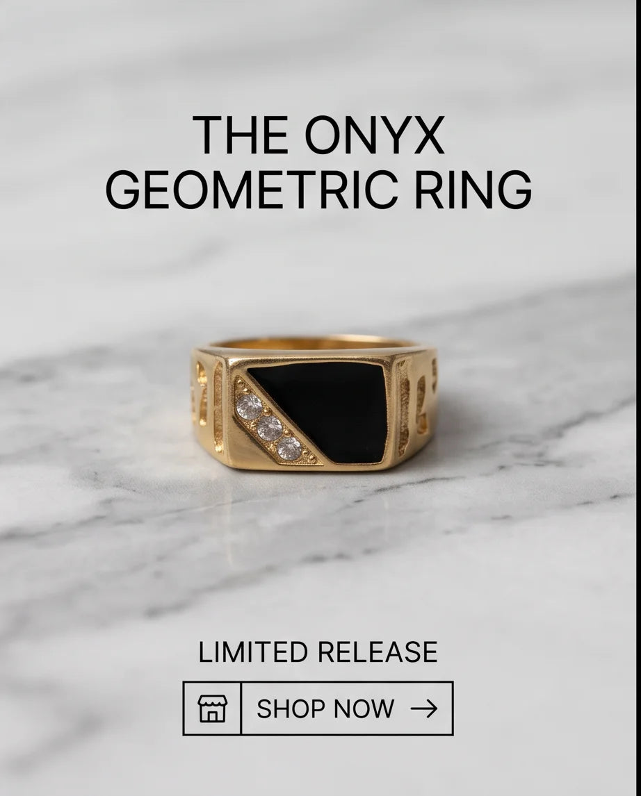 Onyx Inlay & Pavé Diagonal Split Kanji Signet Gold Ring