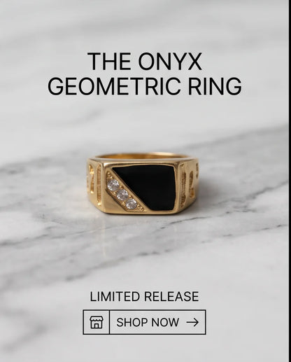 Onyx Inlay & Pavé Diagonal Split Kanji Signet Gold Ring