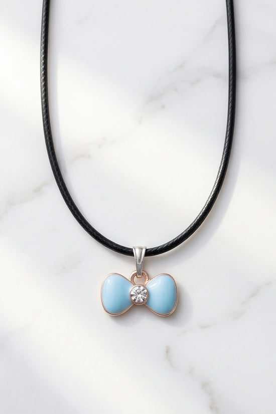 Gold and Pastel Blue Bow Ribbon Necklace