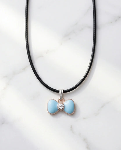 Gold and Pastel Blue Bow Ribbon Necklace