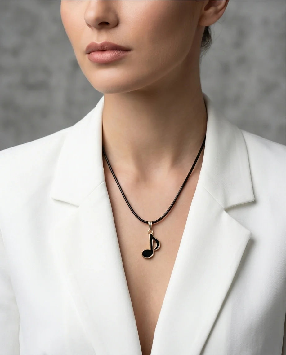 Gold and Black Eighth Note Necklace
