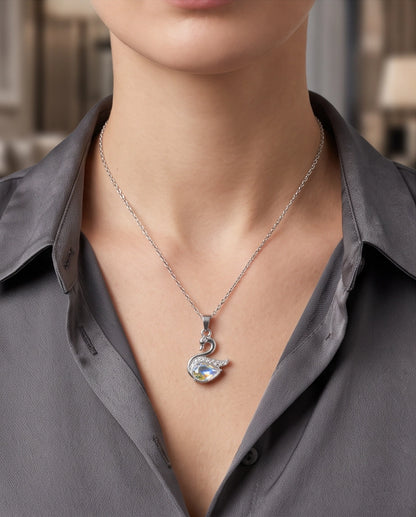 Silver Opaline Crystal Swan Pendant Necklace
