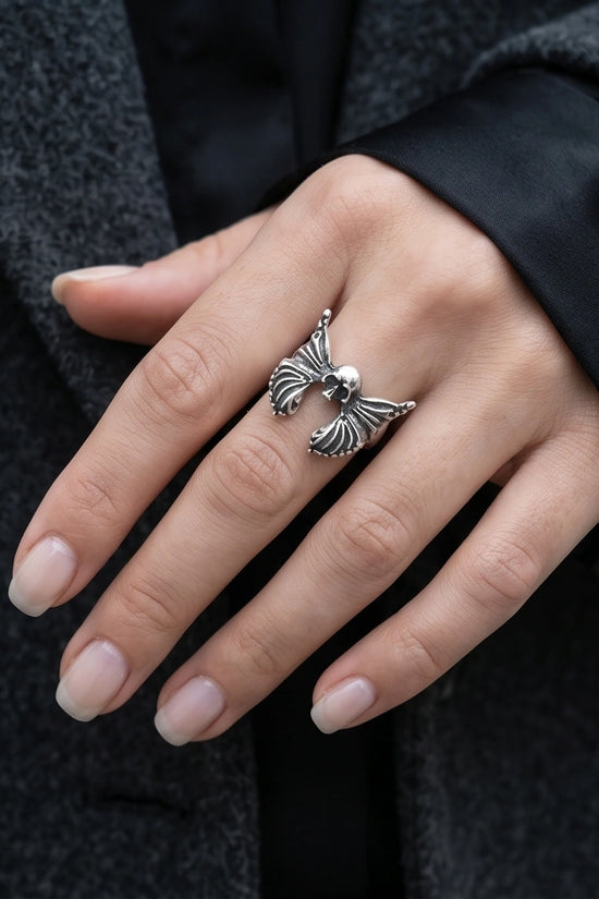 Gothic Sterling Silver Skull Butterfly Ring
