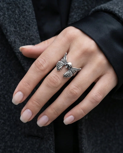 Gothic Sterling Silver Skull Butterfly Ring