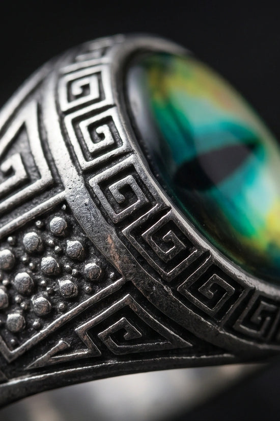 Vintage Sterling Silver Mythic Lime-Green Dragon's Eye Ring