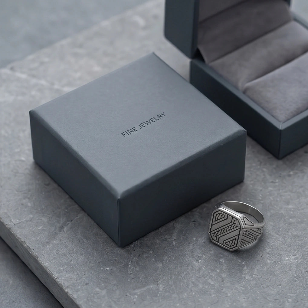 Sterling Silver Cyberpunk Geometric Signet Ring
