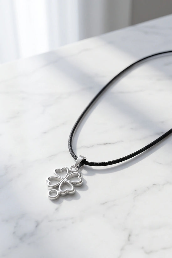Silver Open Heart Four-Leaf Clover Necklace