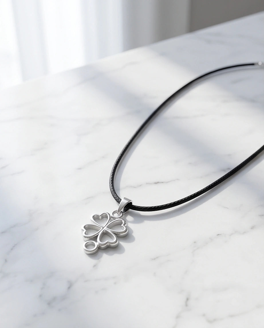 Silver Open Heart Four-Leaf Clover Necklace