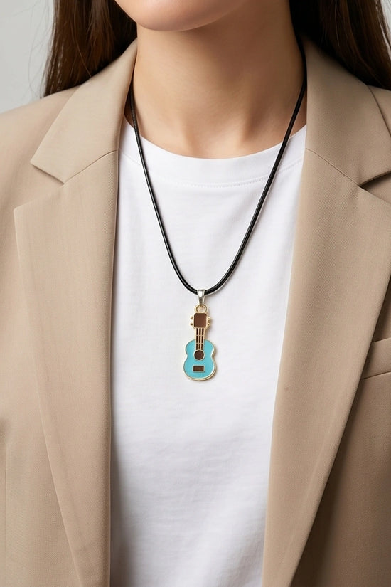 Gold and Light Blue Acoustic Guitar Necklace