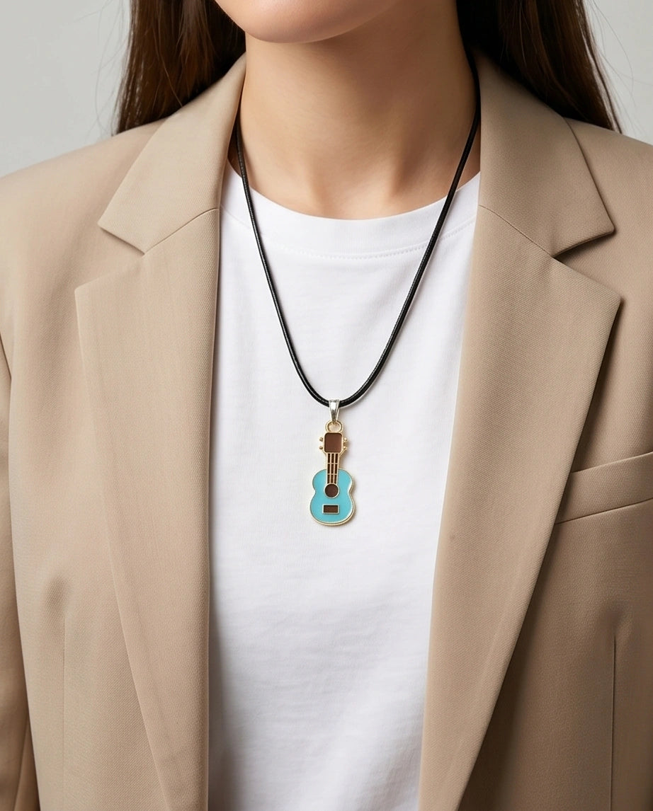 Gold and Light Blue Acoustic Guitar Necklace