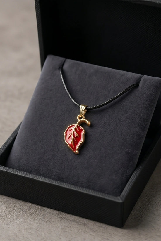 Gold and Red Leaf Pendant Necklace