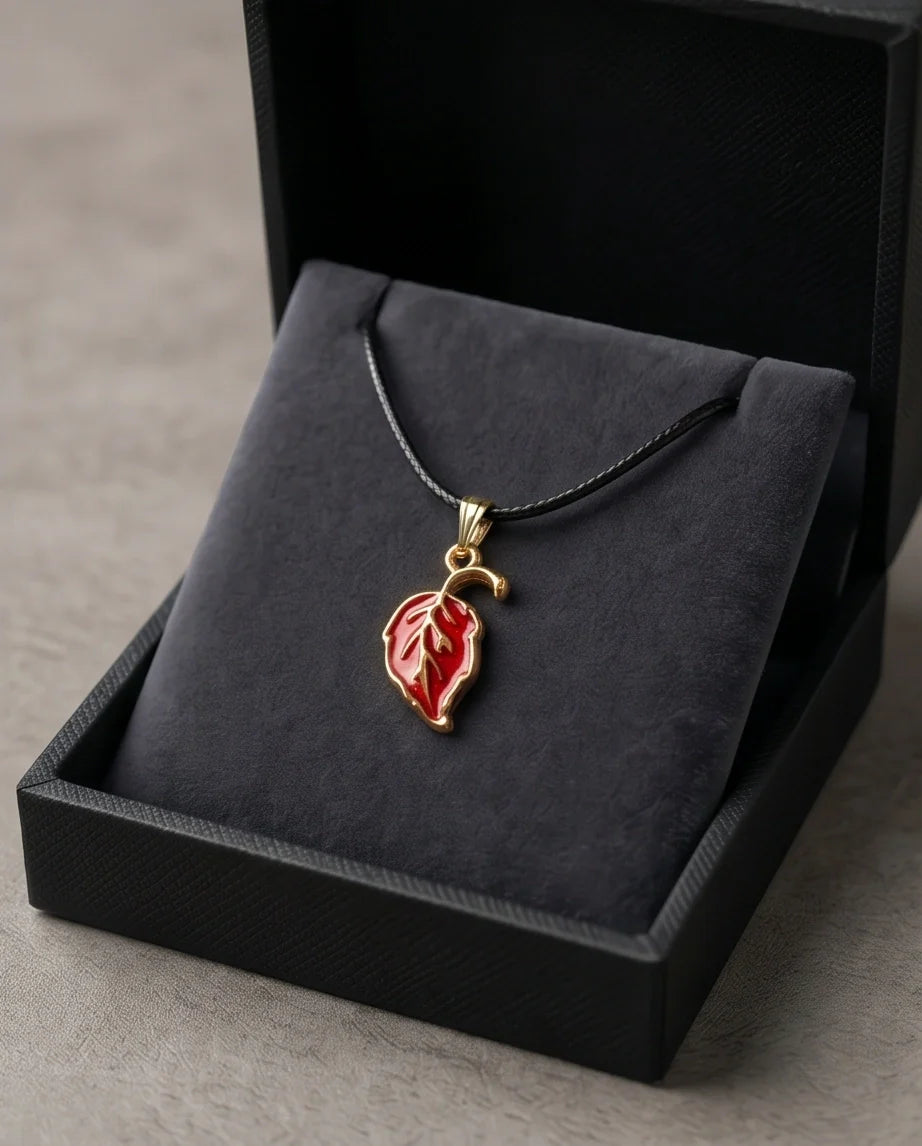 Gold and Red Leaf Pendant Necklace