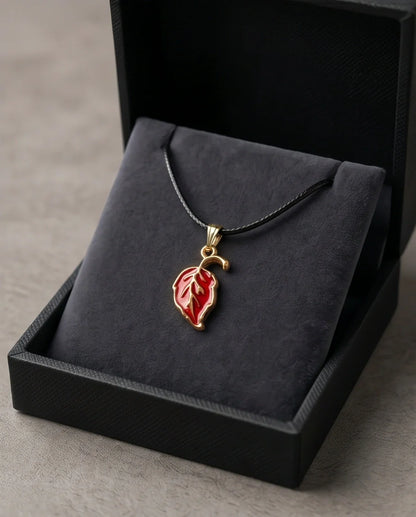 Gold and Red Leaf Pendant Necklace
