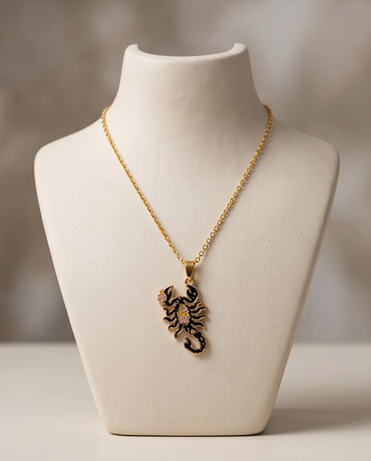 Gold Floral Scorpion Enamel Chain Necklace