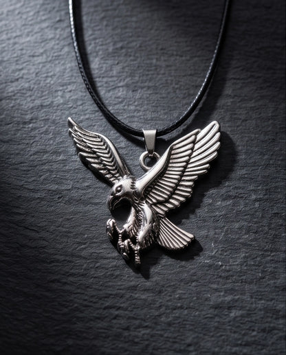Soaring Silver Eagle Cord Necklace