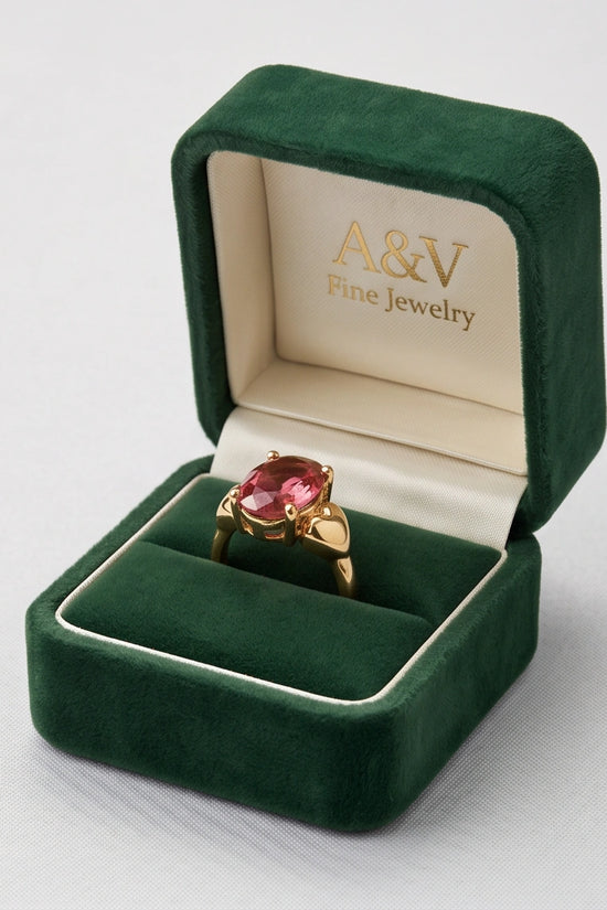 Gold Plated Pink Morganite Oval Heart Accent Ring