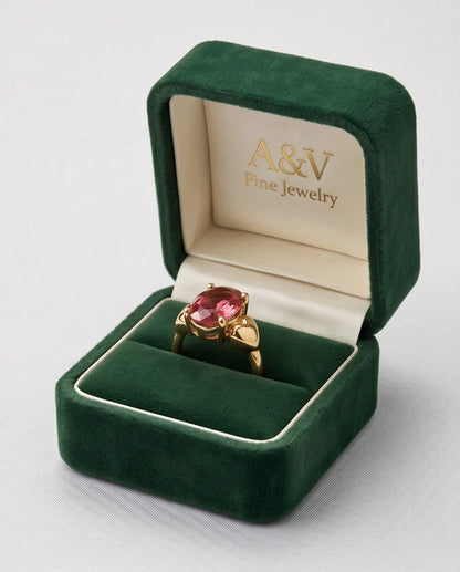 Gold Plated Pink Morganite Oval Heart Accent Ring