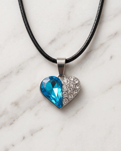 Silver Aquamarine Heart Pavé Pendant Necklace