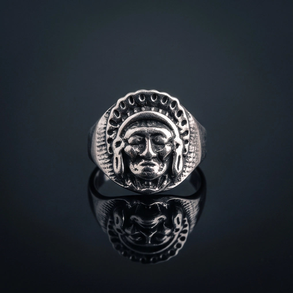 Native Chief Headdress Sculpted Signet Ring
