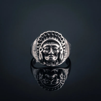 Native Chief Headdress Sculpted Signet Ring