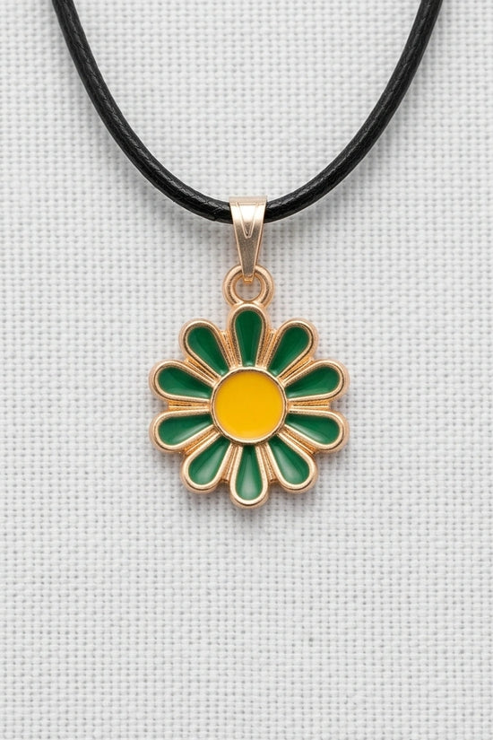 Gold and Green Sunflower Pendant Necklace