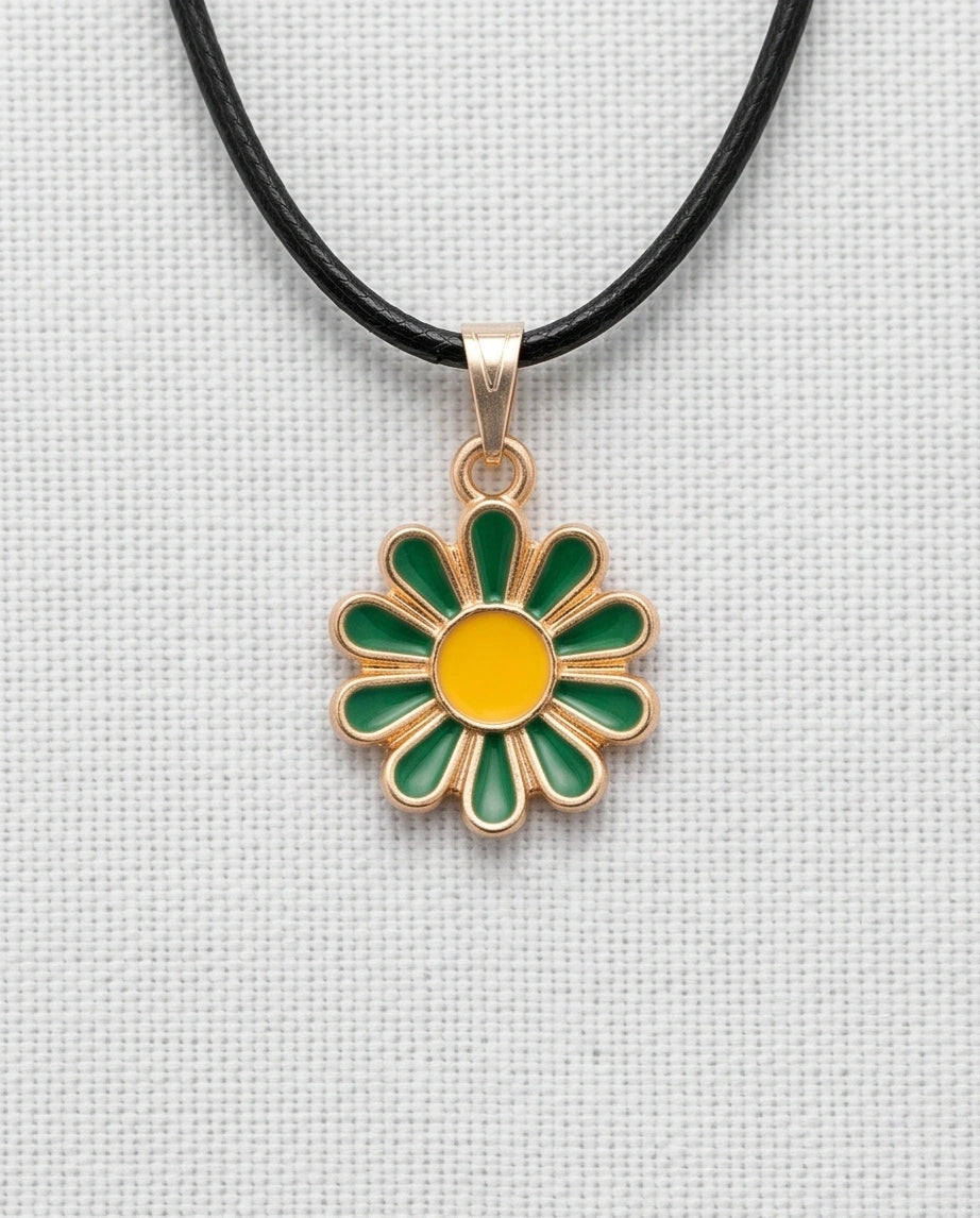 Gold and Green Sunflower Pendant Necklace