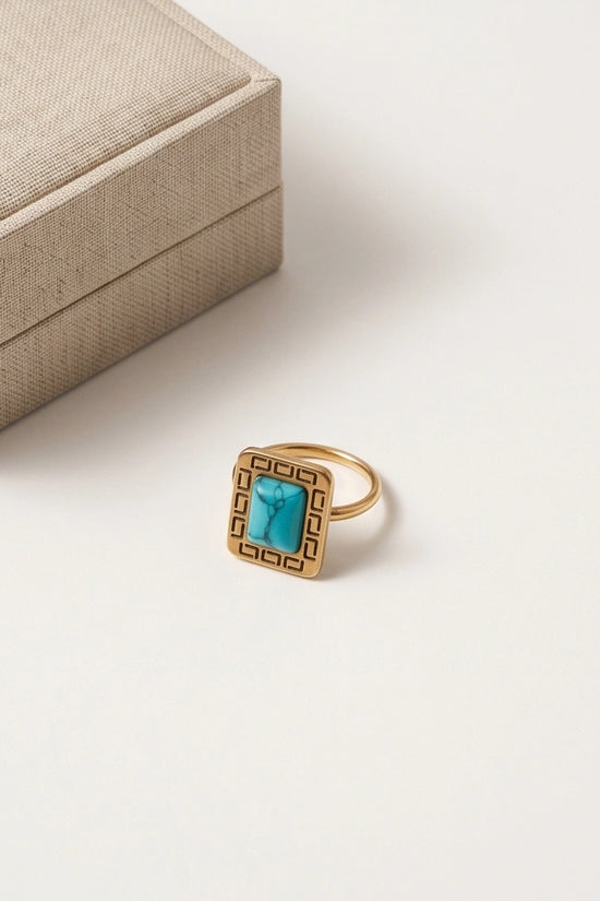 Golden Grecian Turquoise Signet Ring
