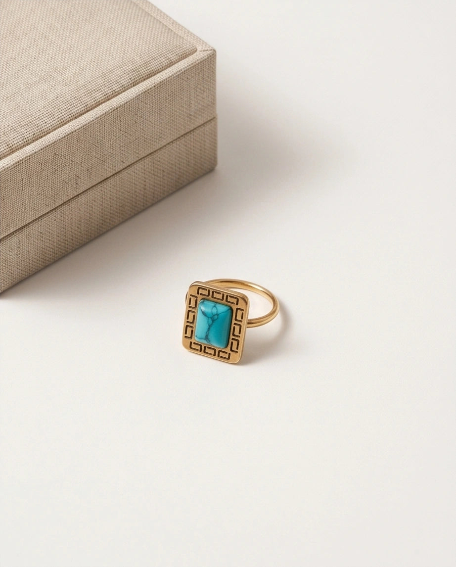Golden Grecian Turquoise Signet Ring