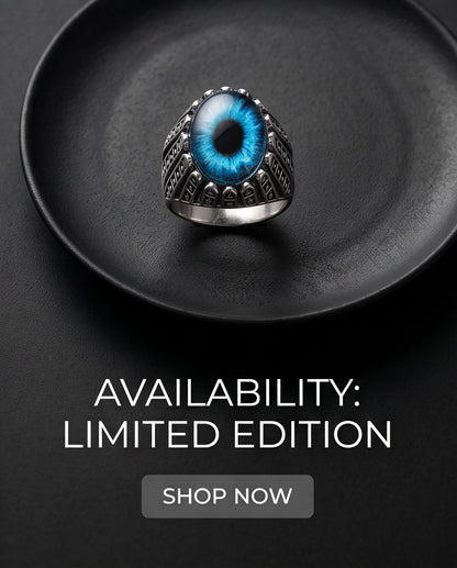 Cerulean Evil Eye Cabochon Architectural Bezel Silver Ring