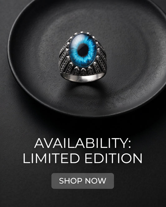Cerulean Evil Eye Cabochon Architectural Bezel Silver Ring