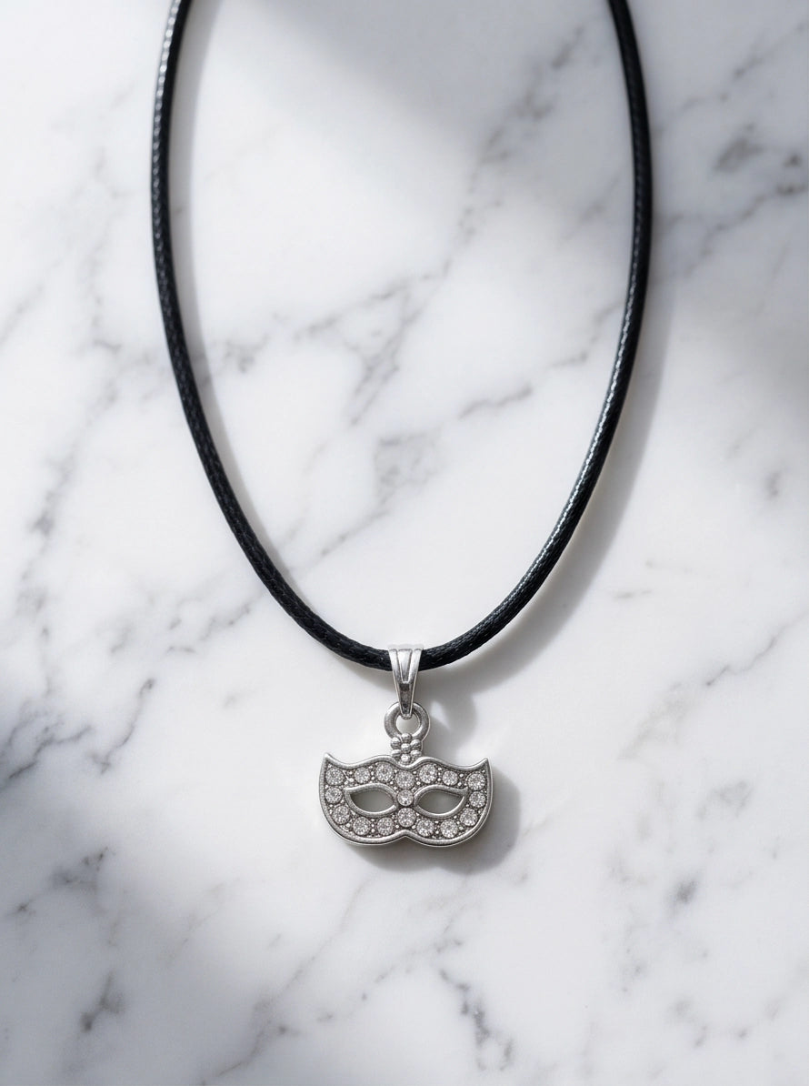 Silver Masquerade Mask Pendant Necklace