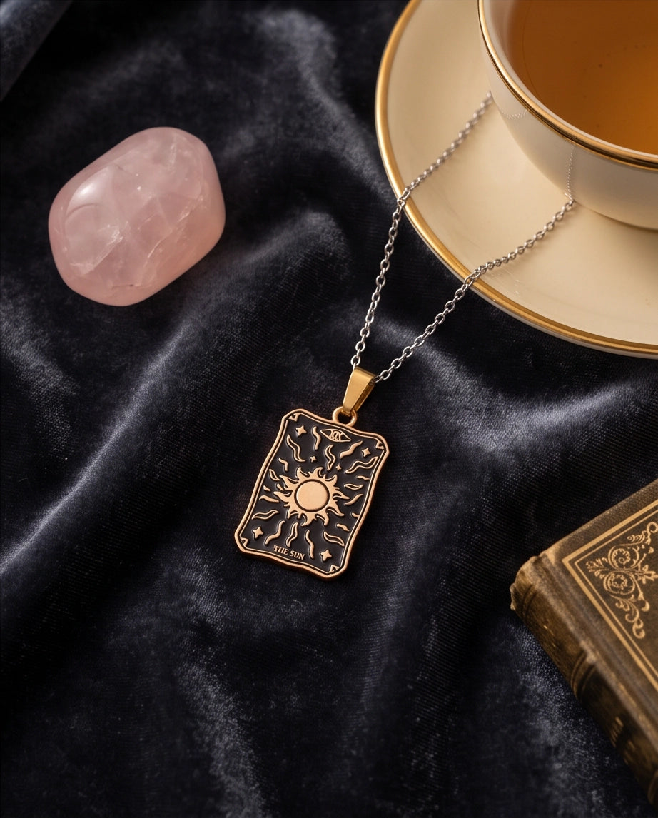 Gold "The Sun" Tarot Card Pendant Necklace