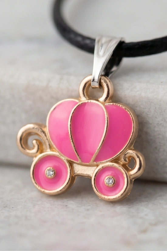 Pink Cinderella Pumpkin Carriage Enamel Pendant Necklace