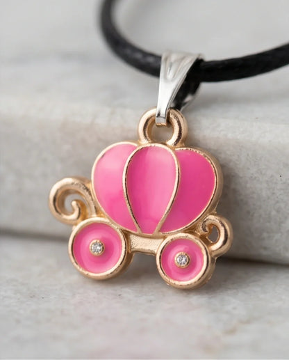 Pink Cinderella Pumpkin Carriage Enamel Pendant Necklace