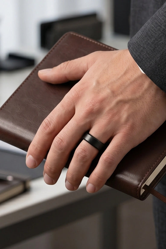 Minimalist Matte Black Beveled Band Ring