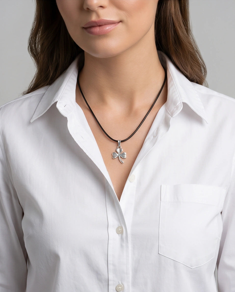 Silver Three-Leaf Shamrock Pendant Necklace