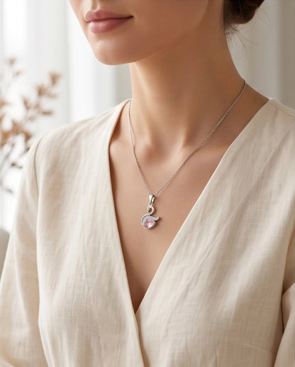 Silver Pink Crystal Swan Pendant Necklace