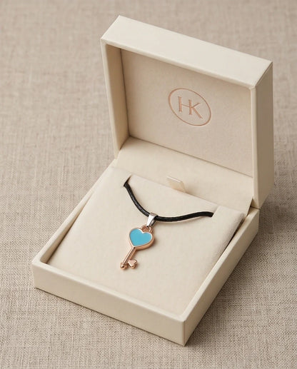 Gold and Turquoise Heart Key Pendant Necklace